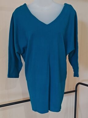 Jennifer Moore Teal V-Neck Cotton Tunic